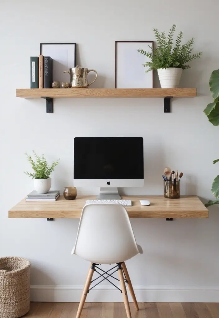 29 Office Table Design Ideas for Modern Workspaces 18. Floating Shelf Desk