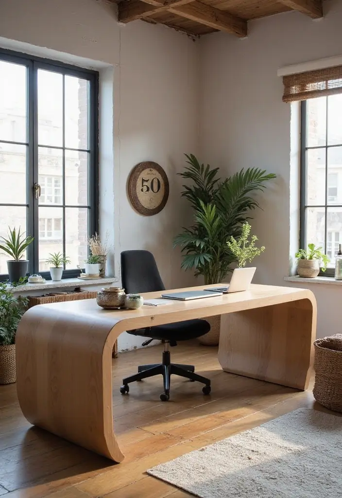 29 Office Table Design Ideas for Modern Workspaces 19. Designer Desk with Unique Shapes