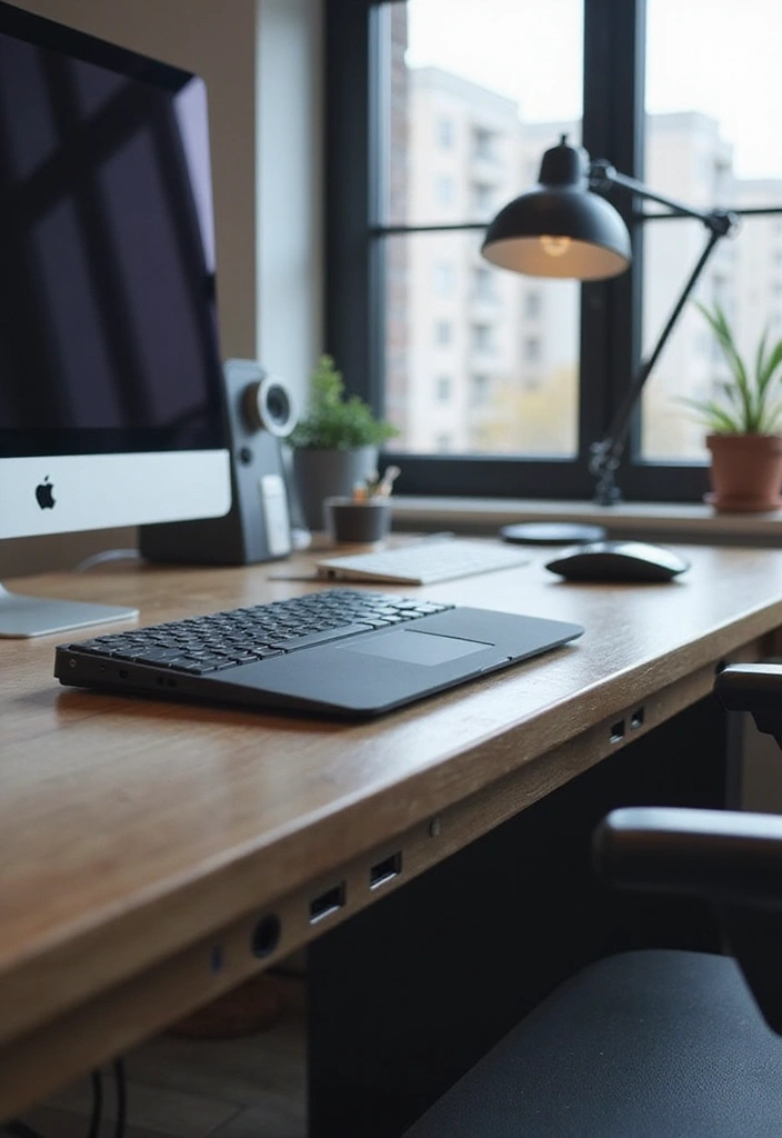29 Office Table Design Ideas for Modern Workspaces 22. Tech Integrated Desk