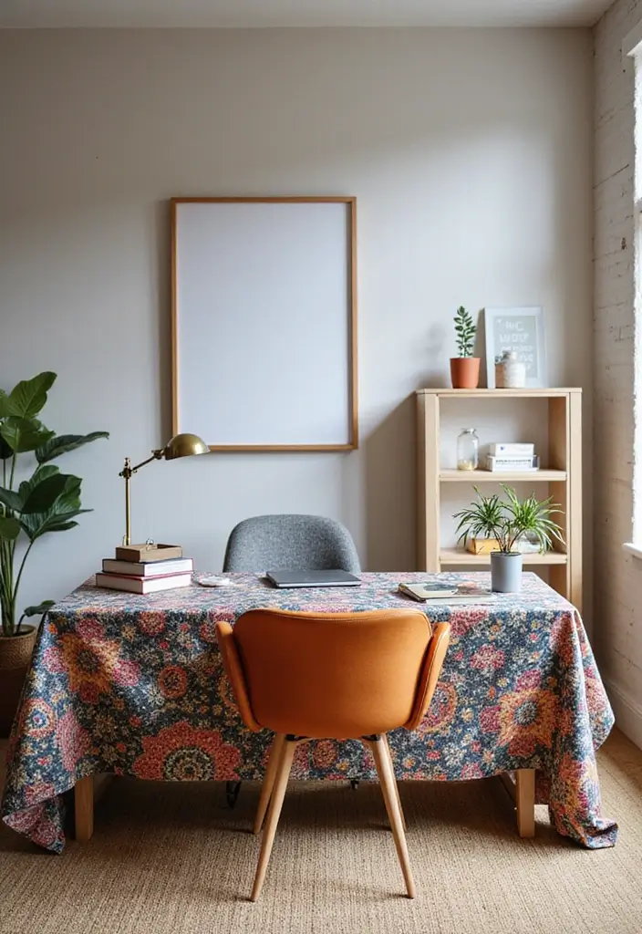 29 Office Table Design Ideas for Modern Workspaces 26. Fabric Covered Desk