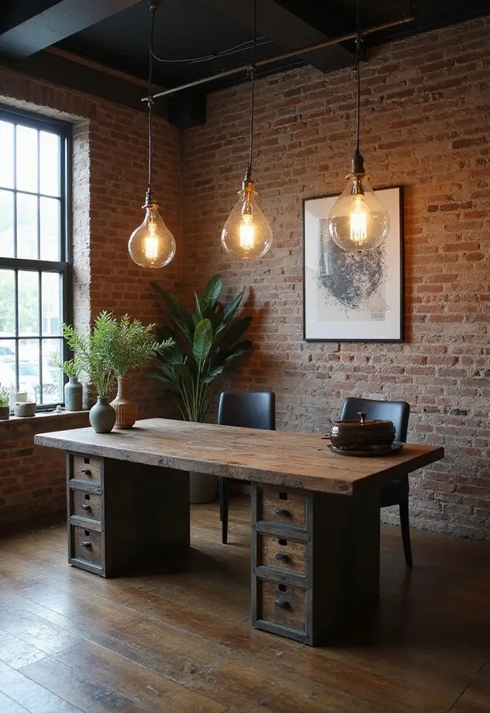 29 Office Table Design Ideas for Modern Workspaces 28. Rustic Industrial Desk