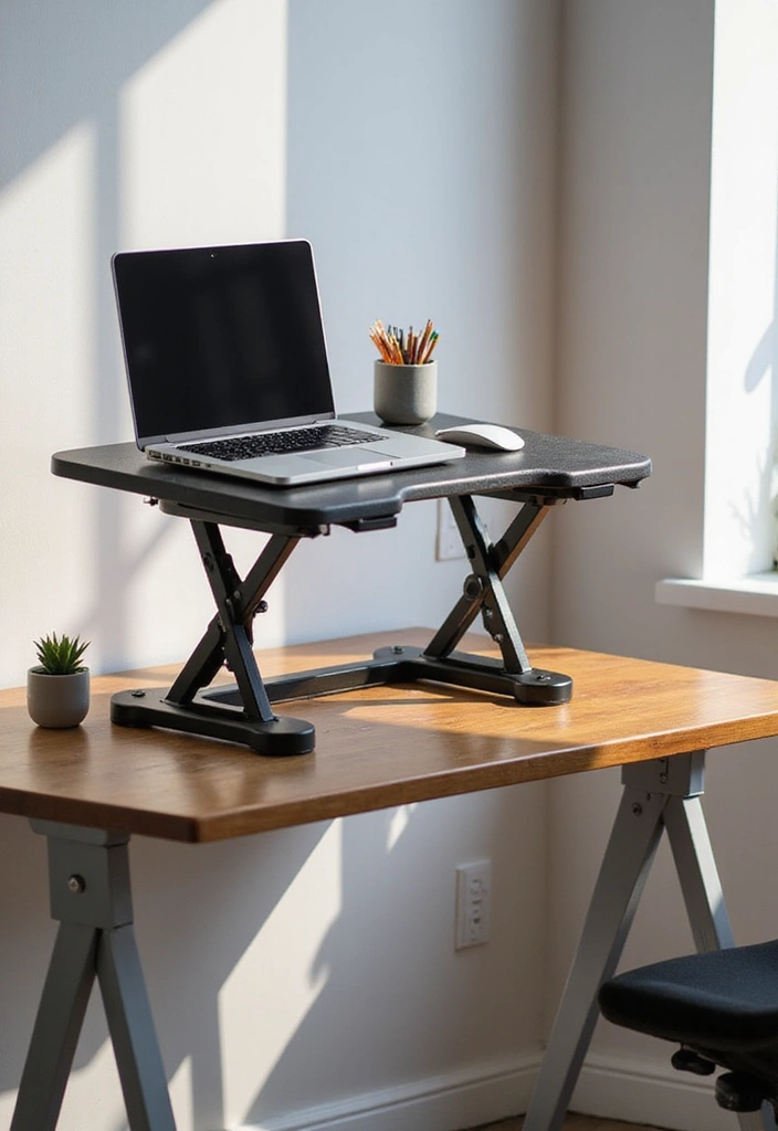 29 Office Table Design Ideas for Modern Workspaces 3. Standing Desk Converter