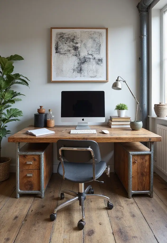 29 Office Table Design Ideas for Modern Workspaces 8. Industrial Style Desk