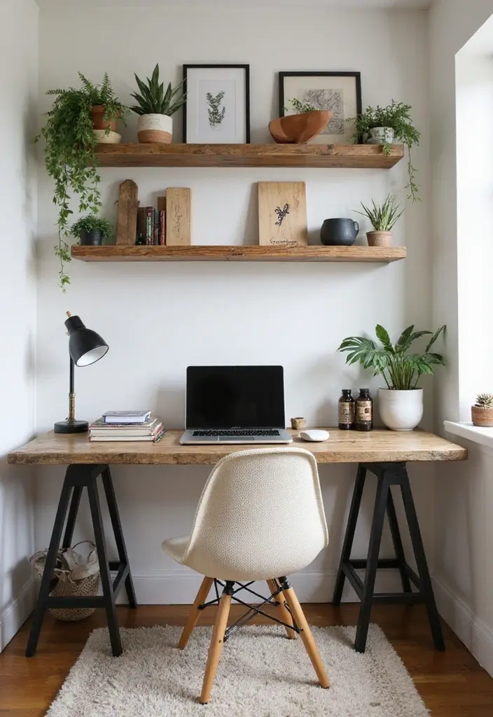 29 Womens Home Office Ideas for Creative Workspaces 3. Reclaimed Wood Shelves