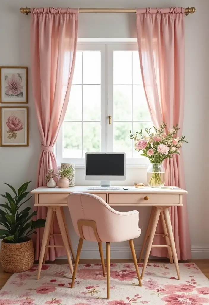 29 Womens Home Office Ideas for Creative Workspaces 9. Feminine Touches