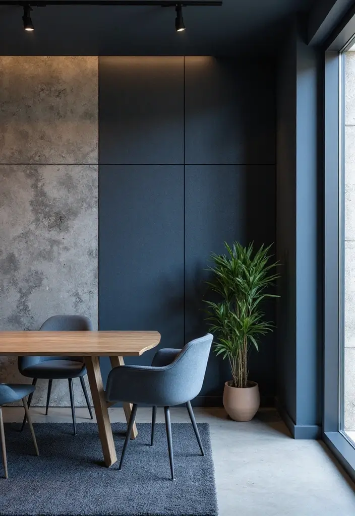 30 Dark Blue Office Designs That Feel Bold and Elegant 13. Textured Wall Panels