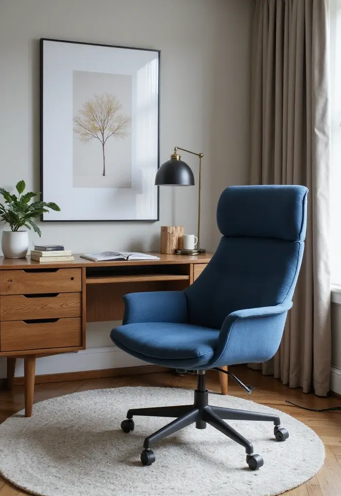 30 Dark Blue Office Designs That Feel Bold and Elegant 16. Chic Office Chair Designs
