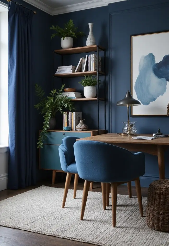30 Dark Blue Office Designs That Feel Bold and Elegant 17. Dark Blue Office Decor Themes