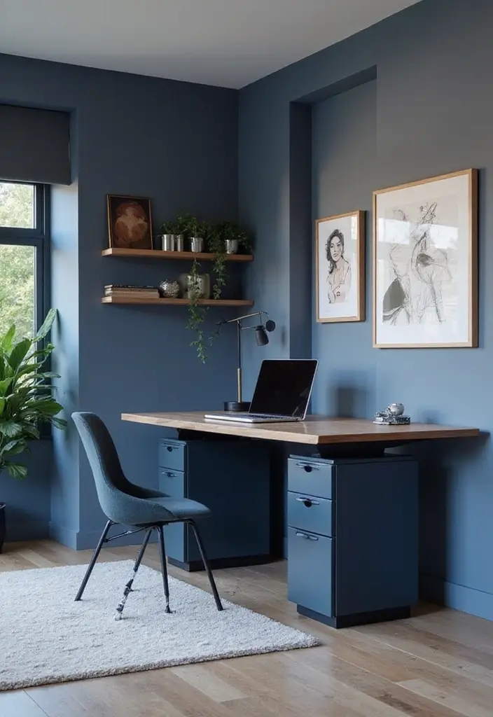 30 Dark Blue Office Designs That Feel Bold and Elegant 19. Innovative Desk Designs