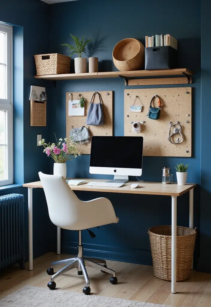 30 Dark Blue Office Designs That Feel Bold and Elegant 21. Wall mounted Organizational Tools