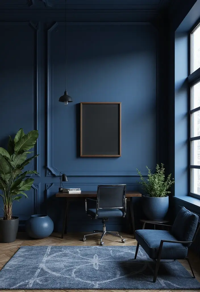30 Dark Blue Office Designs That Feel Bold and Elegant 22. Incorporating Black Accents