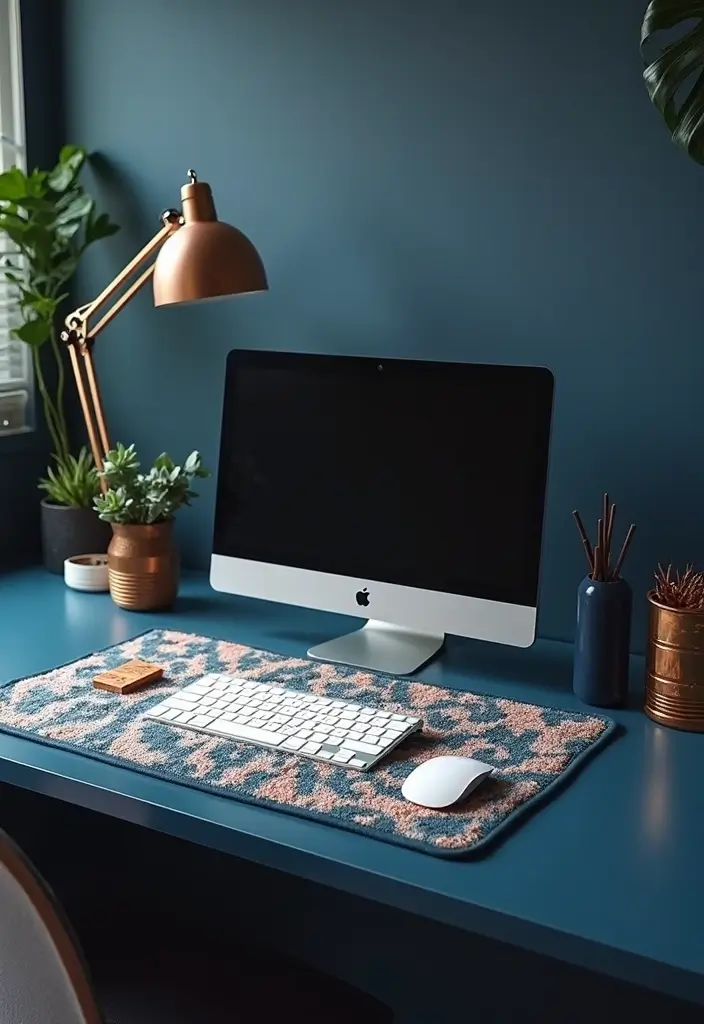 30 Dark Blue Office Designs That Feel Bold and Elegant 24. Eye catching Desk Mats