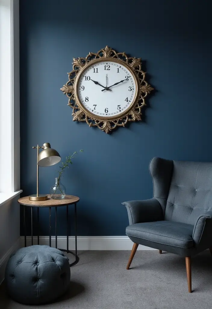 30 Dark Blue Office Designs That Feel Bold and Elegant 26. Functional Decorative Clocks