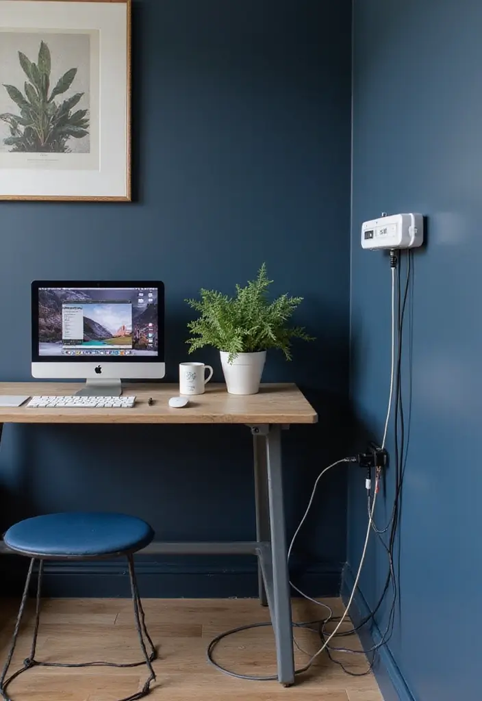 30 Dark Blue Office Designs That Feel Bold and Elegant 28. Smart Cable Management Solutions