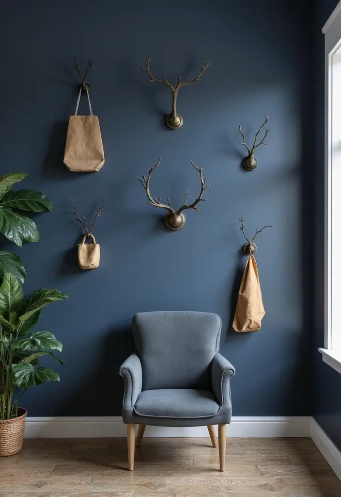 30 Dark Blue Office Designs That Feel Bold and Elegant 29. Stylish Wall Hooks