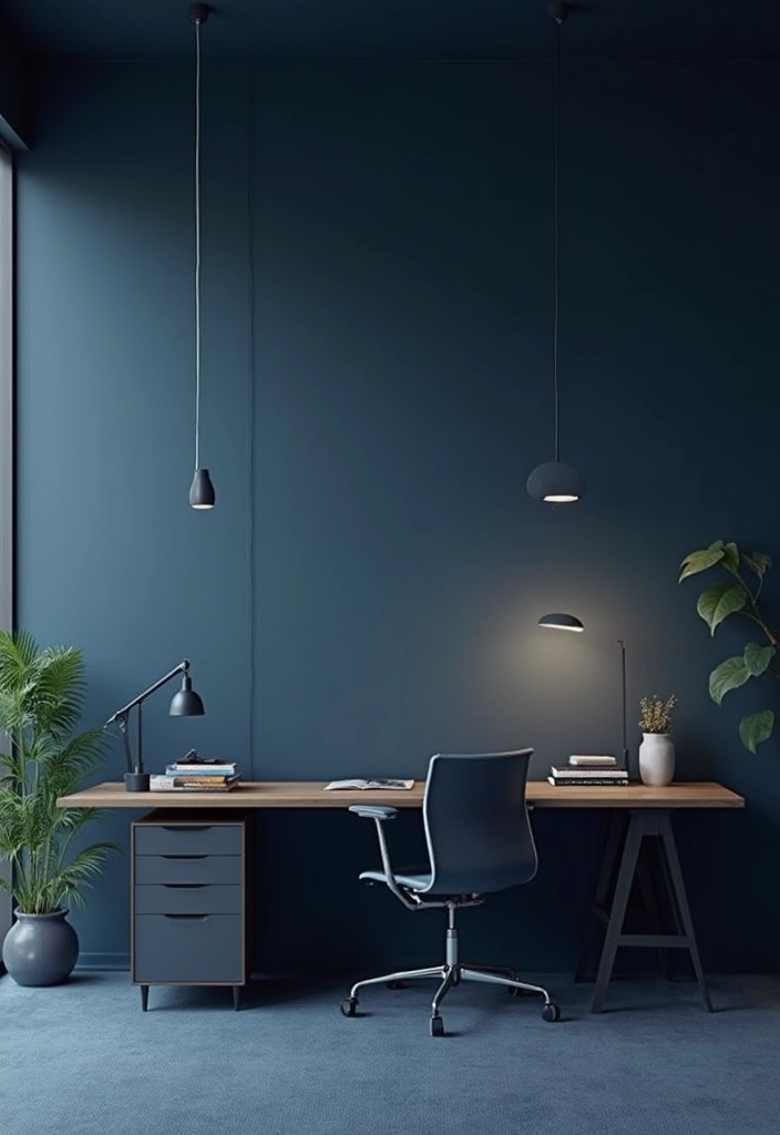 30 Dark Blue Office Designs That Feel Bold and Elegant 6. Minimalist Blue Decor