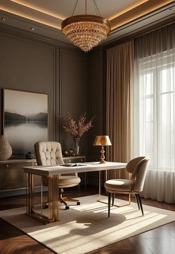 30+ Glam Office Ideas for a Stylish Work Atmosphere 12 30 Glam Office Ideas for a Stylish Work Atmosphere 12. Gold Accents