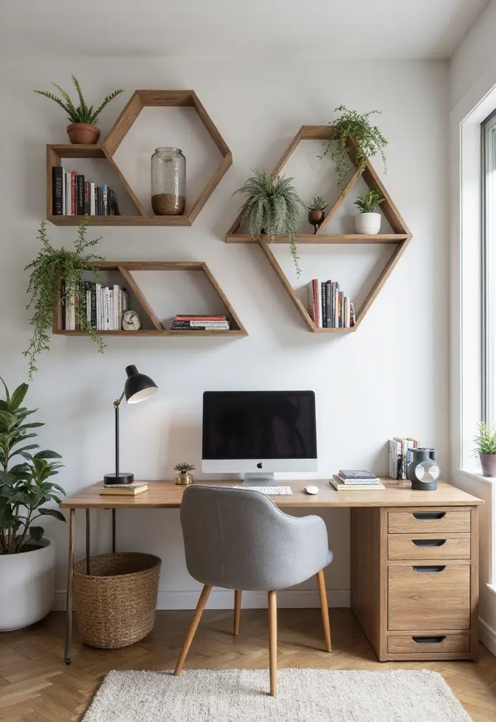30+ Glam Office Ideas for a Stylish Work Atmosphere 13 30 Glam Office Ideas for a Stylish Work Atmosphere 13. Creative Wall Shelving