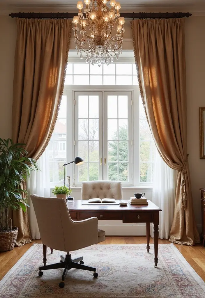 30+ Glam Office Ideas for a Stylish Work Atmosphere 19 30 Glam Office Ideas for a Stylish Work Atmosphere 19. Elegant Curtains