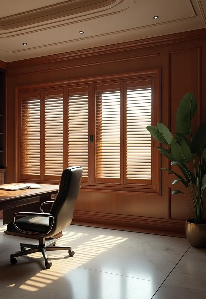 30 Office Curtain Ideas for Style and Privacy 12. Functional Shutters