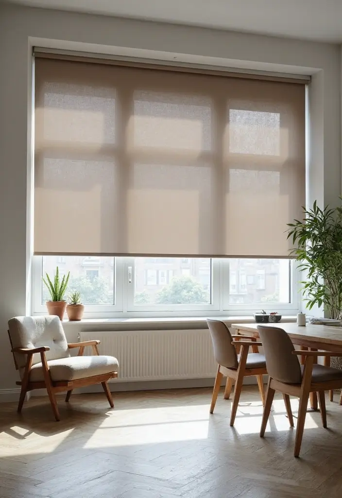 30 Office Curtain Ideas for Style and Privacy 13. Eco Friendly Roller Shades