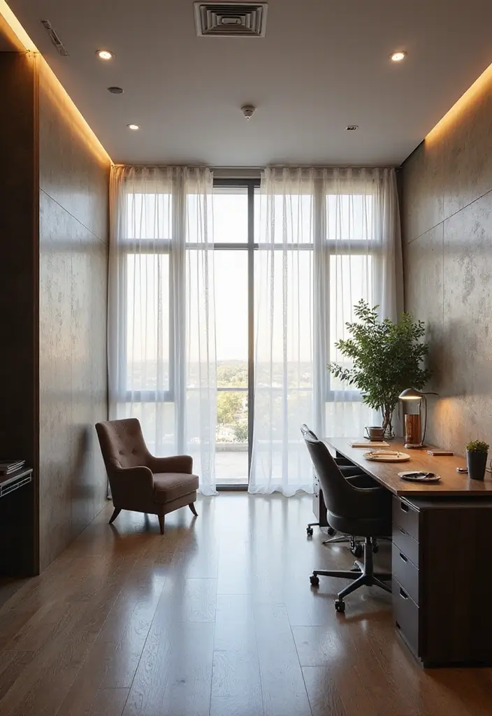 30 Office Curtain Ideas for Style and Privacy 17. Reflective Fabrics