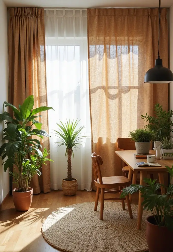 30 Office Curtain Ideas for Style and Privacy 2. Natural Fiber Curtains