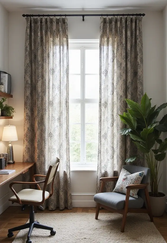 30 Office Curtain Ideas for Style and Privacy 28. Geometric Designs