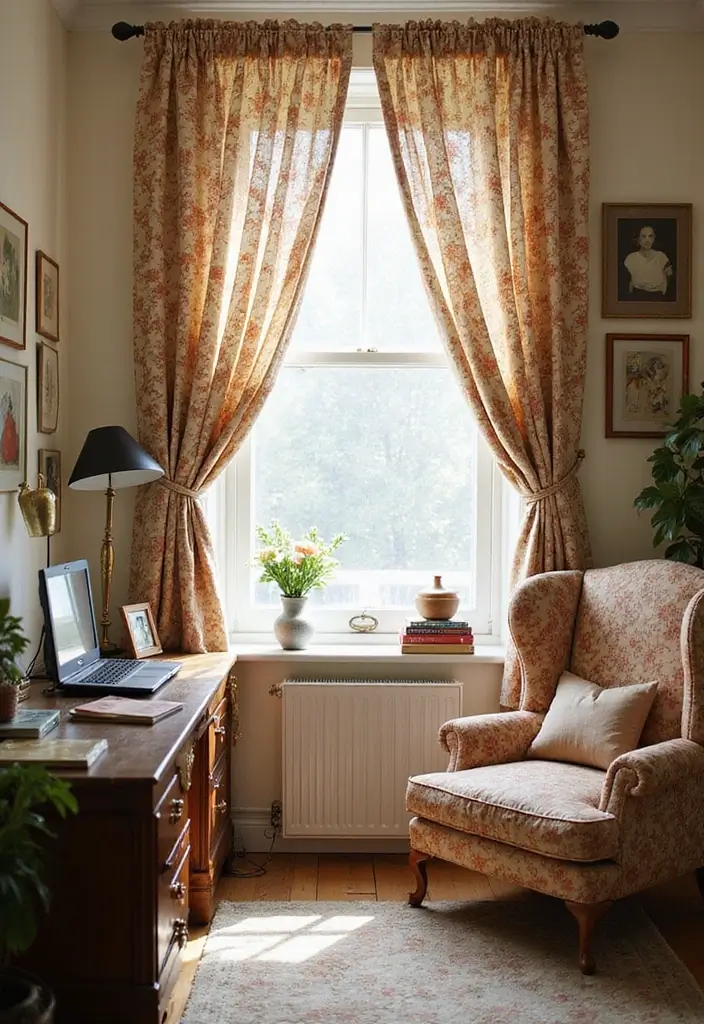 30 Office Curtain Ideas for Style and Privacy 7. Vintage Charm