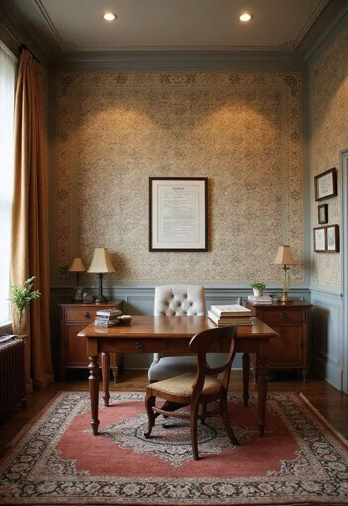 30+ Office Wallpaper Ideas You’ll Want to Try 6 30 Office Wallpaper Ideas Youll Want to Try 6. Vintage Inspired Patterns