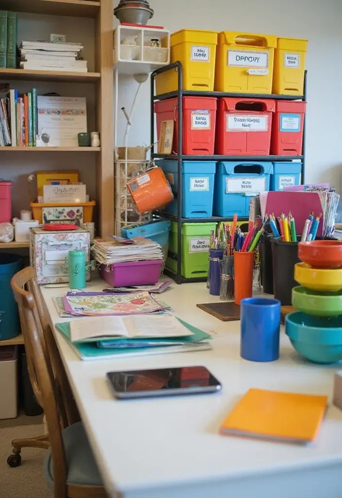 30+ Shared Home Office Ideas That Work for Two 3 30 Shared Home Office Ideas That Work for Two 3. Color Coded Organization