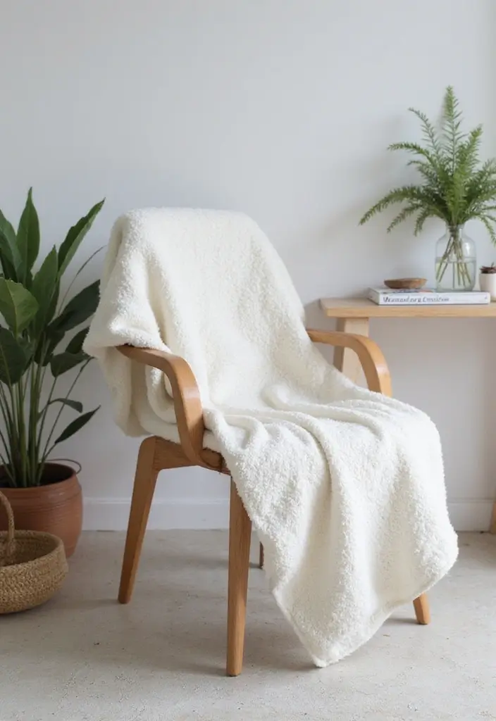 30 White Office Decor Ideas for a Clean Look 14. White Comfy Throw