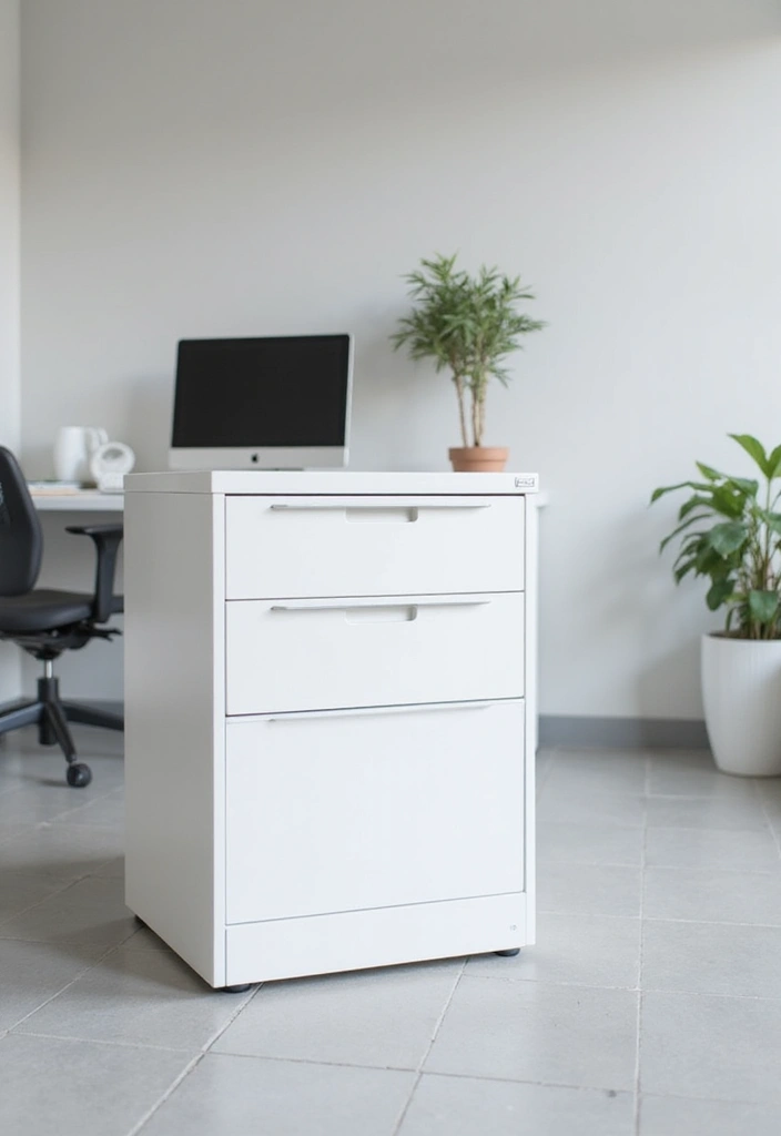 30 White Office Decor Ideas for a Clean Look 17. White Filing Cabinet