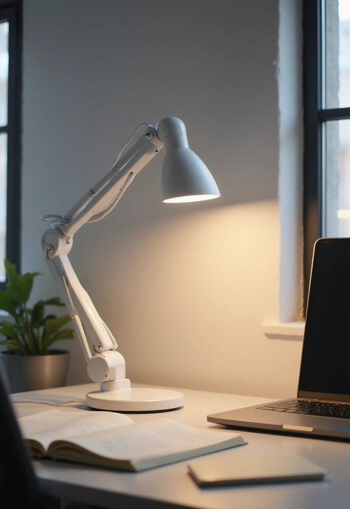 30 White Office Decor Ideas for a Clean Look 23. White Task Lighting