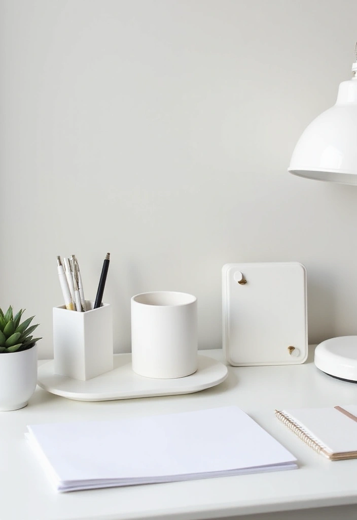 30 White Office Decor Ideas for a Clean Look 5. White Desk Accessories