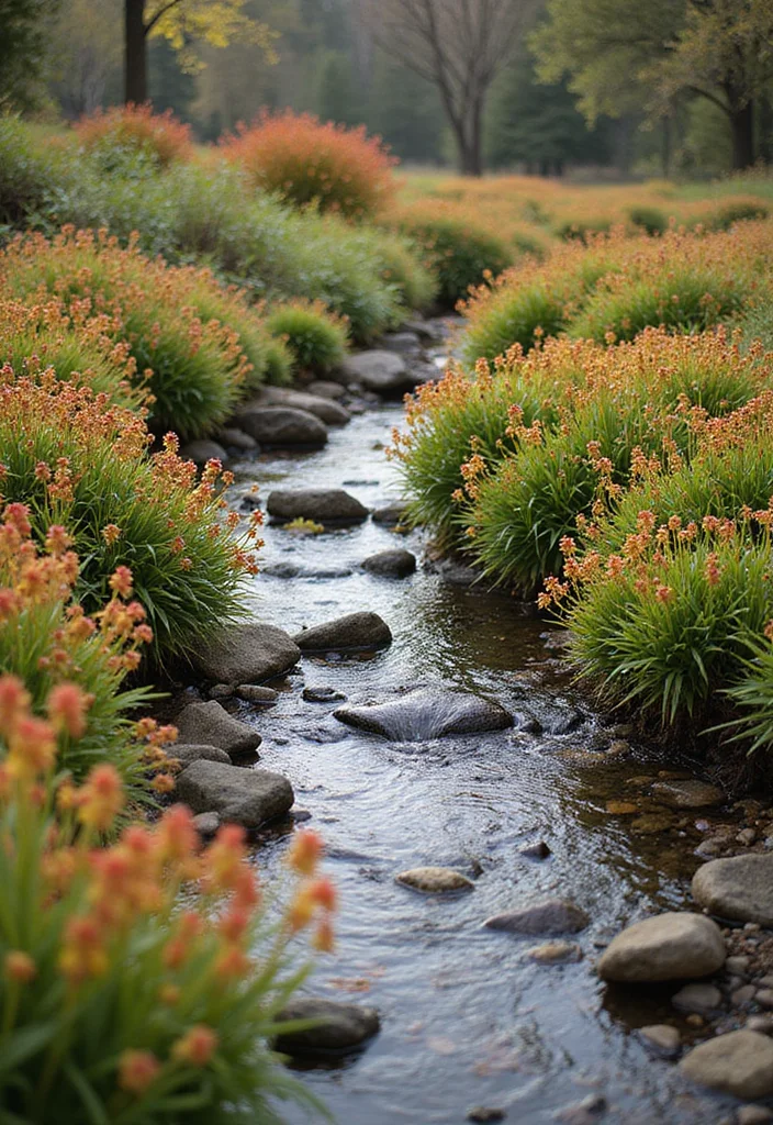 12 Backyard Creek Ideas for Natural Calming Water Features 11. Seasonal Interest with Aquatic Plants