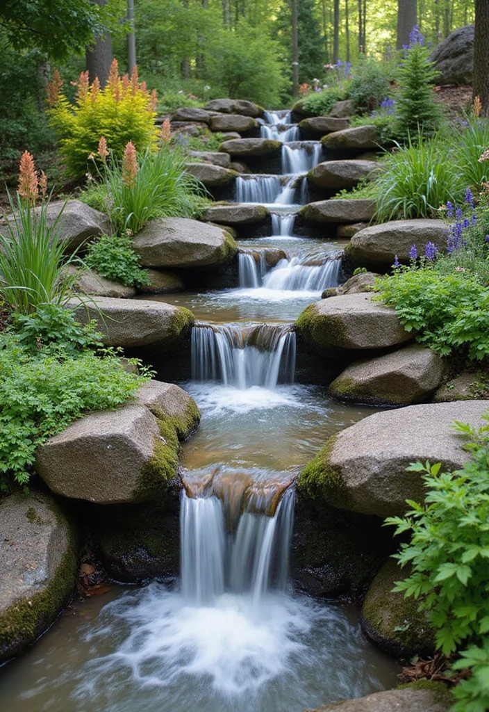 12 Backyard Creek Ideas for Natural Calming Water Features 7. Multi Tiered Waterfalls