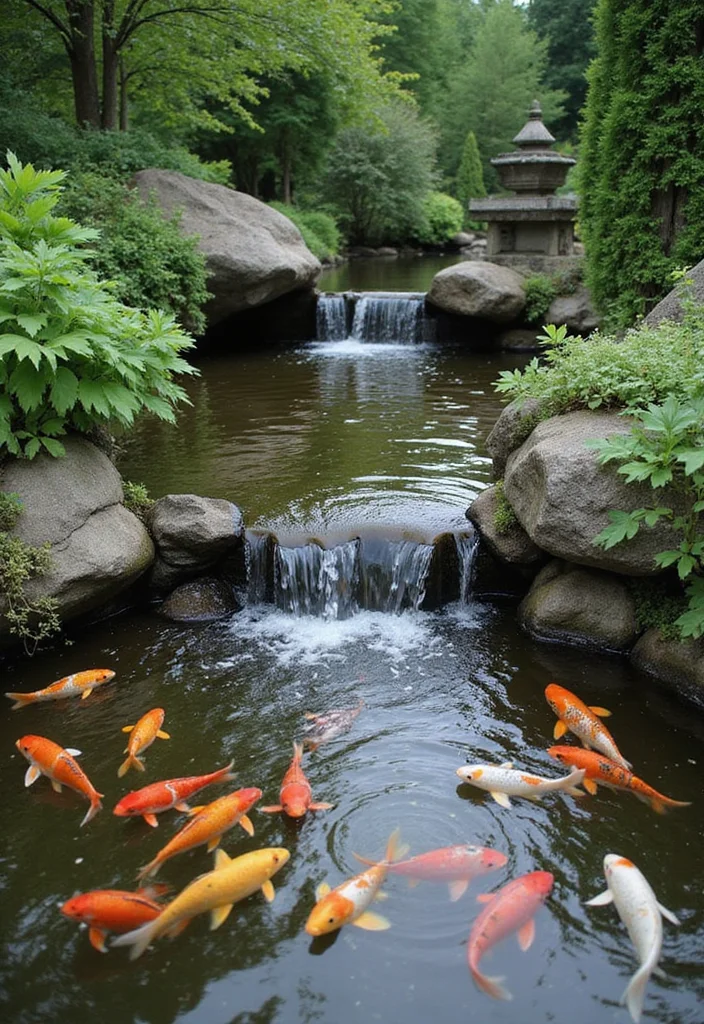 12 Backyard Creek Ideas for Natural Calming Water Features 9. Koi Pond Integration