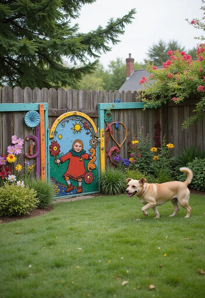 12 Backyard Dog Fence Ideas for Safe Secure Fun Play Spaces 12. Fence Art Make Your Fence a Statement