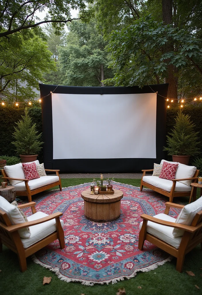 12 Backyard Movie Night Ideas for Fun Cozy Outdoor Evenings 8. Incorporate Outdoor Rugs