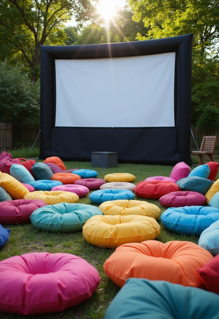 12 Backyard Movie Night Ideas for Fun Cozy Outdoor Evenings 9. Use Outdoor Cushions for Extra Comfort