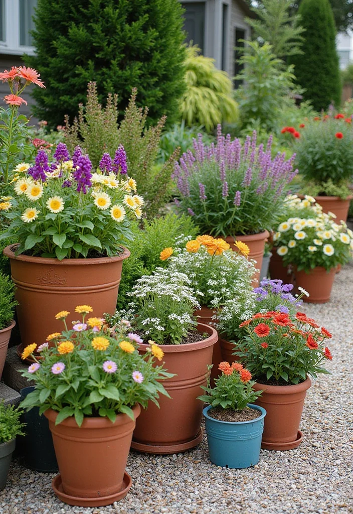 12 Backyard Pea Gravel Ideas for Simple Clean Low Maintenance Style 78 12 Backyard Pea Gravel Ideas for Simple Clean Low Maintenance Style 8. Vibrant Container Gardens