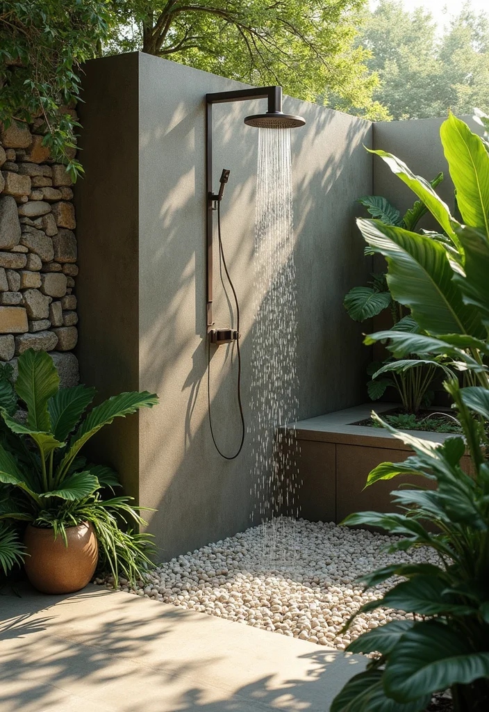 12 Backyard Pool House Ideas for Convenient Comfortable Hosting 3. Outdoor Showers for a Refreshing Experience