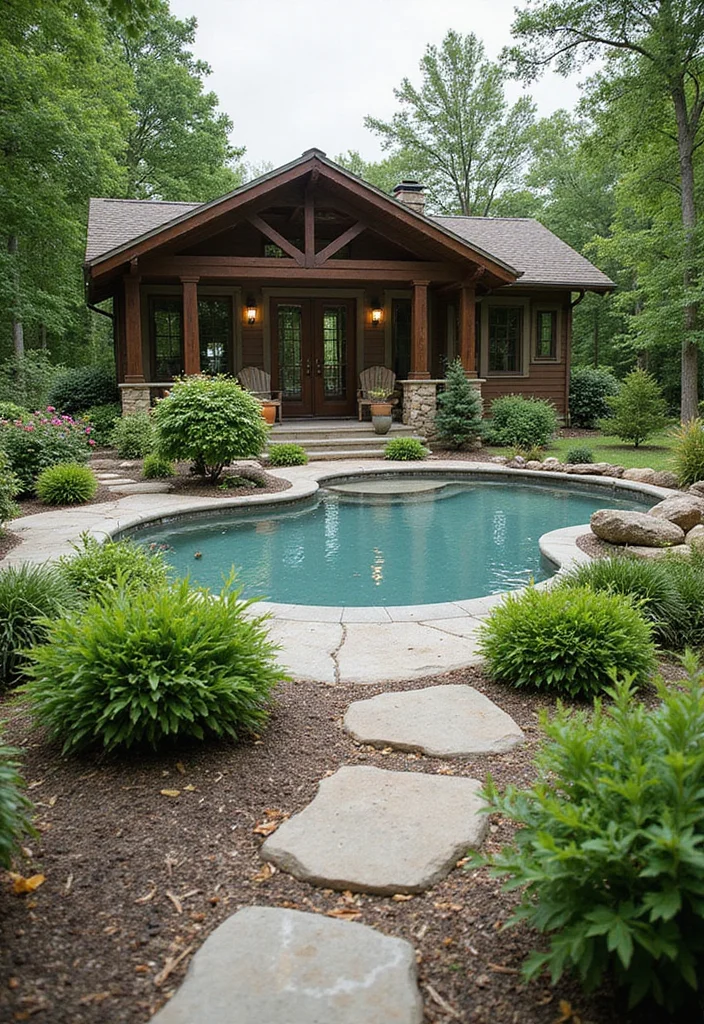 12 Backyard Pool House Ideas for Convenient Comfortable Hosting 4. Incorporate Natural Landscaping