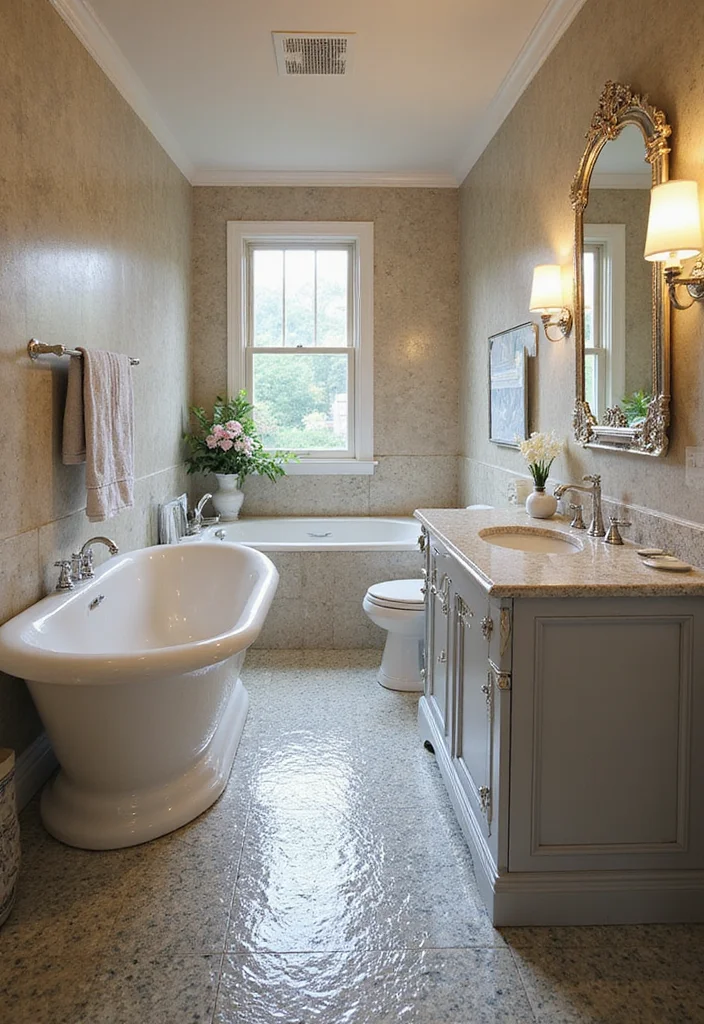 12 Bathroom Flooring Ideas for Practical Waterproof Modern Appeal 11. Glass Tiles Reflective Elegance