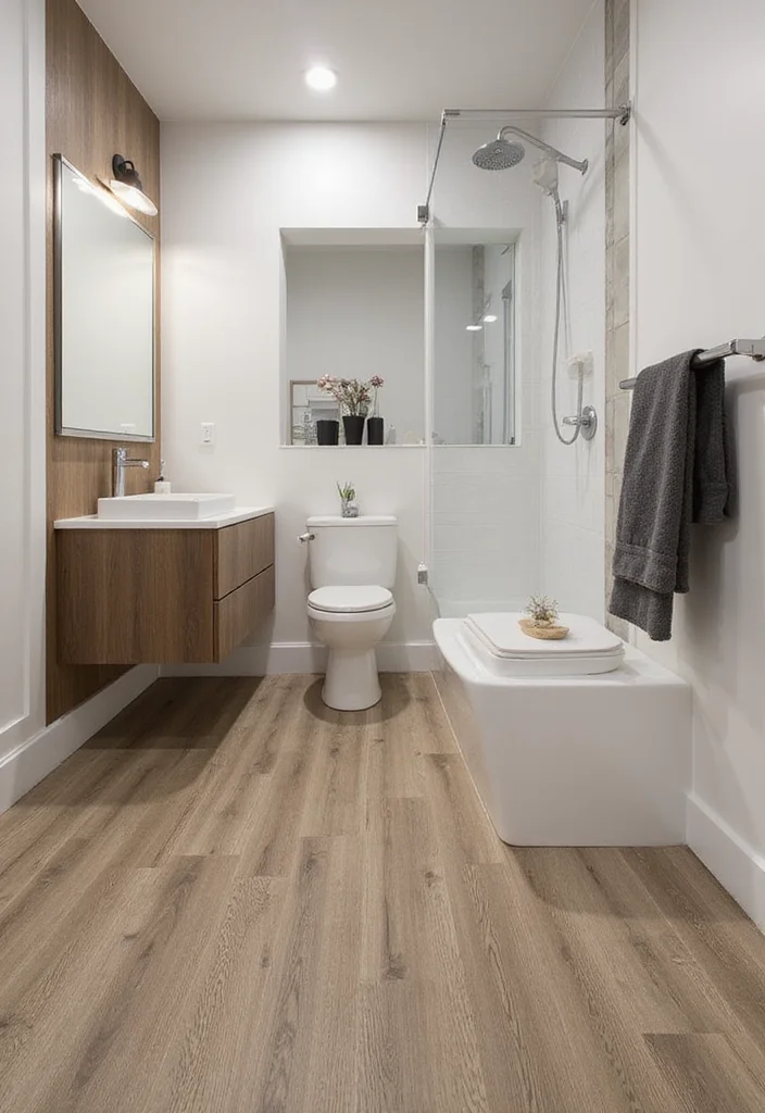 12 Bathroom Flooring Ideas for Practical Waterproof Modern Appeal 4. Vinyl Plank Affordable Waterproof