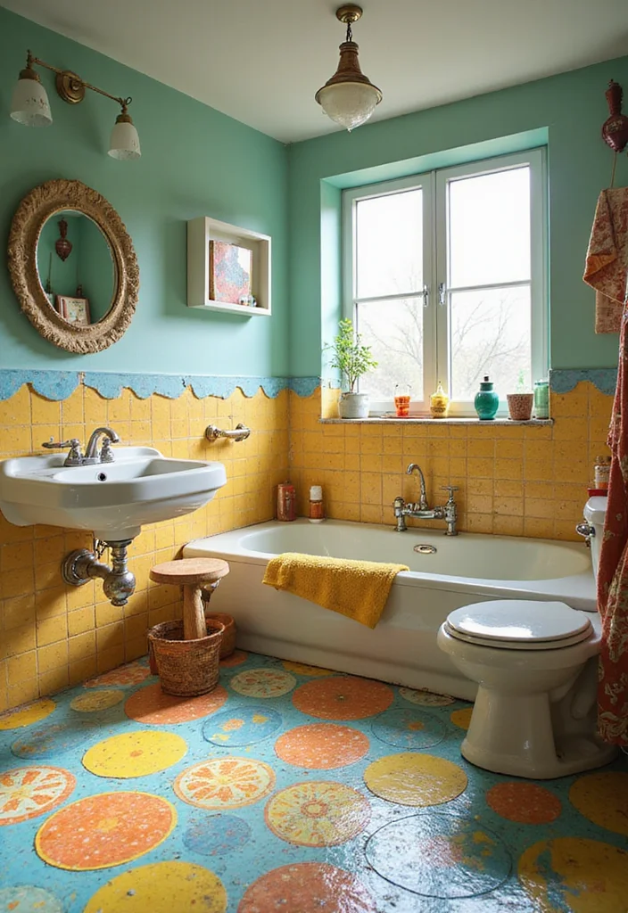 12 Bathroom Flooring Ideas for Practical Waterproof Modern Appeal 7. Linoleum Retro and Eco Friendly