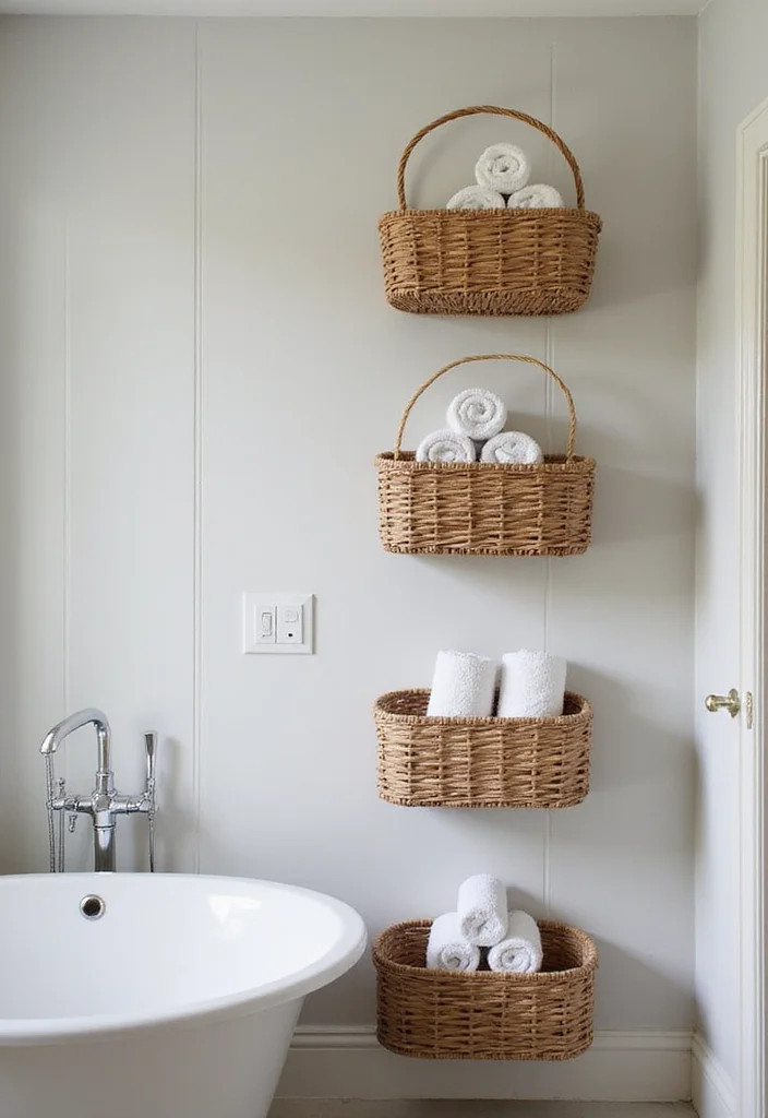 12 Bathroom Storage Ideas for Organized Easy Daily Living 10. Wall Mounted Baskets for Extra Storage