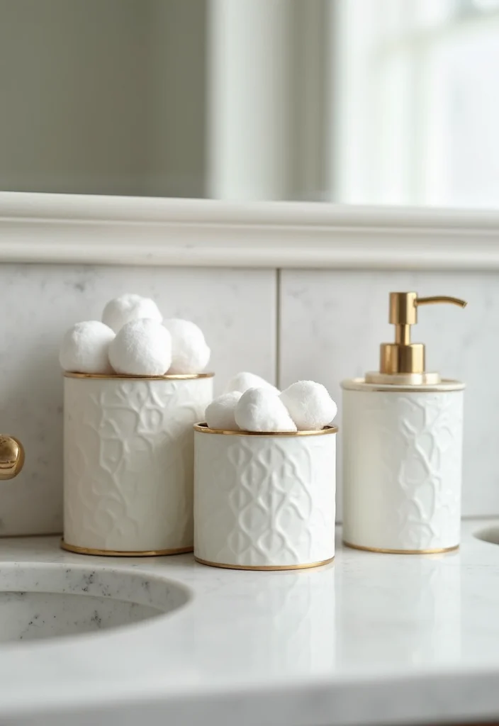 12 Bathroom Storage Ideas for Organized Easy Daily Living 11. Stylish Canisters for Countertop Elegance