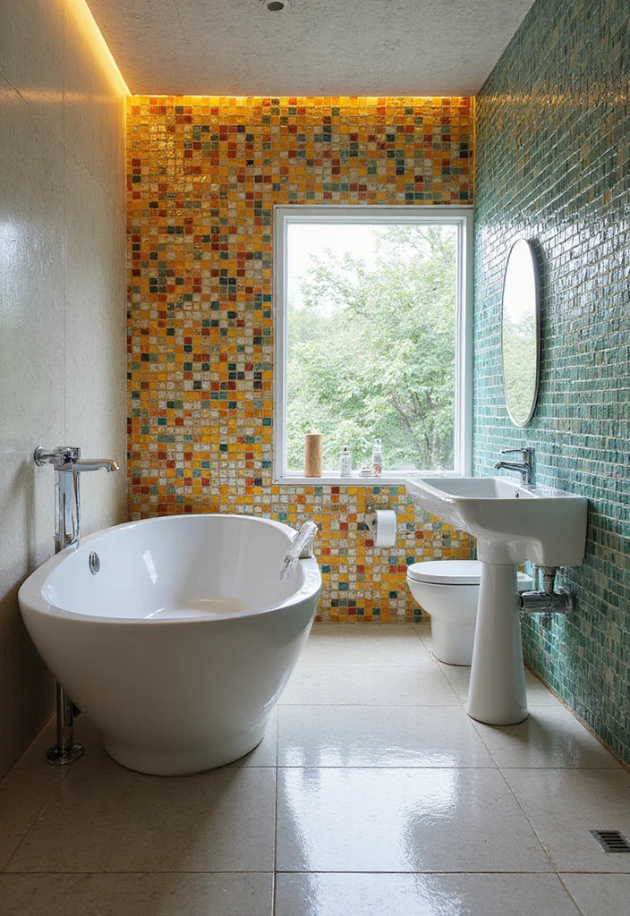 12 Bathroom Tile Floor Ideas for Clean Sleek Updated Looks 10. Glass Mosaic Tiles